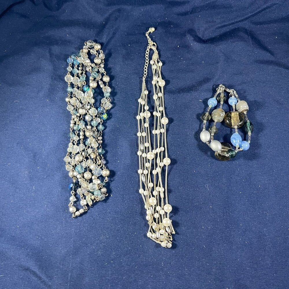 Vintage Multi-Strand Beaded Necklaces Statement Jewelry & Chunky Beaded Bracelet